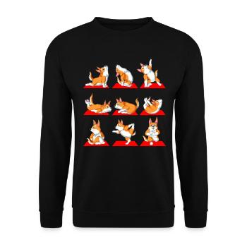 Corgi Yoga Abenteuer – Verspielte Welpenkunst - Unisex Pullover - Schwarz - Vorne - Alina (178cm) & Michal (187cm)