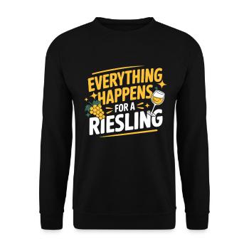 Wein Weintrinker Everything Happens For A Riesling - Unisex Pullover - Schwarz - Vorne - Alina (178cm) & Michal (187cm)