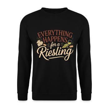 Wein Weintrinker Everything Happens For A Riesling - Unisex Pullover - Schwarz - Vorne - Alina (178cm) & Michal (187cm)