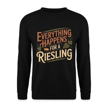Wein Weintrinker Everything Happens For A Riesling - Unisex Pullover - Schwarz - Vorne - Alina (178cm) & Michal (187cm)