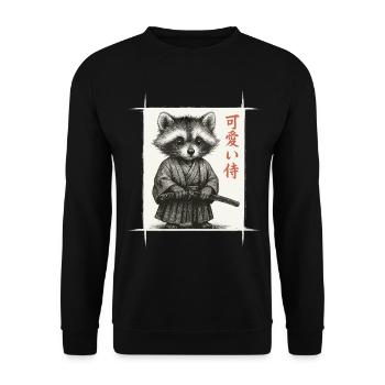 Samurai Raccoon, Kawaii, Japanese Art - Unisex Sweatshirt - black - Front - Alina (178cm) & Michal (187cm)