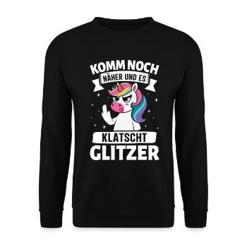Malle KOMM NOCH NÄHER UND ES KLATSCHT - Unisex Pullover - Schwarz - Vorne - Alina (178cm) & Michal (187cm)