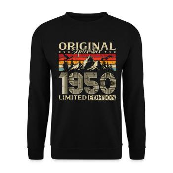 75ème Anniversaire Vintage Septembre Millésime 1950 - Sweat-shirt Unisexe - noir - Devant - Alina (178cm) & Michal (187cm)