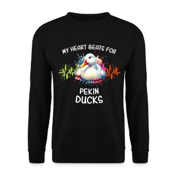 Beijing ducks with heartbeat illustration - Unisex Sweatshirt - black - Front - Alina (178cm) & Michal (187cm)
