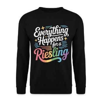 Wein Weintrinker Everything Happens For A Riesling - Unisex Pullover - Schwarz - Vorne - Alina (178cm) & Michal (187cm)