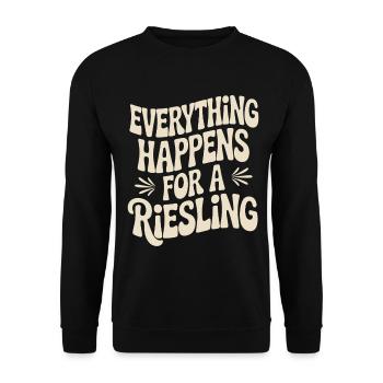 Wein Weintrinker Everything Happens For A Riesling - Unisex Pullover - Schwarz - Vorne - Alina (178cm) & Michal (187cm)