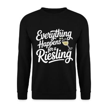Wein Weintrinker Everything Happens For A Riesling - Unisex Pullover - Schwarz - Vorne - Alina (178cm) & Michal (187cm)