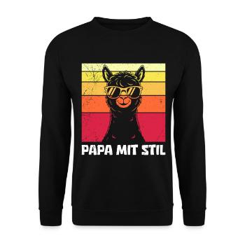 Vaterschaft PAPA MIT STIL Retro Lama Lustiges - Unisex Pullover - Schwarz - Vorne - Alina (178cm) & Michal (187cm)