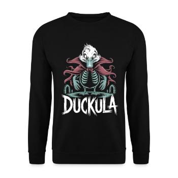 Frecher Duckula Vampir-Enten-Halloween Shirt - Unisex Pullover - Schwarz - Vorne - Alina (178cm) & Michal (187cm)