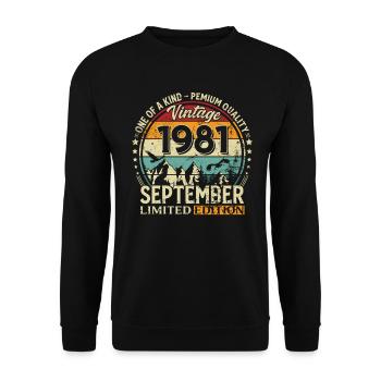 44th Birthday Vintage September Year 1981 - Unisex Sweatshirt - black - Front - Alina (178cm) & Michal (187cm)