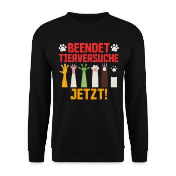 Tierwohl BEENDET TIERVERSUCHE JETZT LUSTIG - Unisex Pullover - Schwarz - Vorne - Alina (178cm) & Michal (187cm)