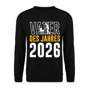 Vaterschaft VATER DES JAHRES 2026 LUSTIG - Unisex Pullover - Schwarz - Vorne - Alina (178cm) & Michal (187cm)