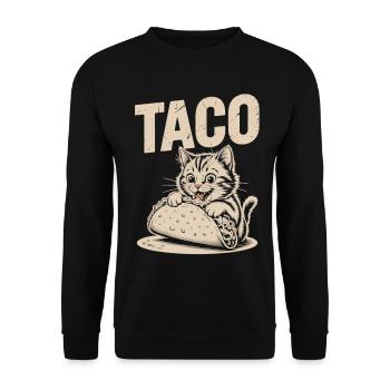 Humorous Taco Cat Print - Unisex Sweatshirt - black - Front - Alina (178cm) & Michal (187cm)