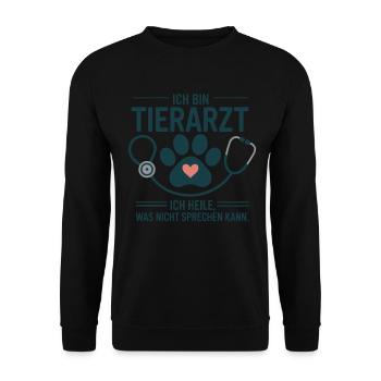 TIERARZT Motiv: Herz Pfoten Umarmung - Unisex Pullover - Schwarz - Vorne - Alina (178cm) & Michal (187cm)