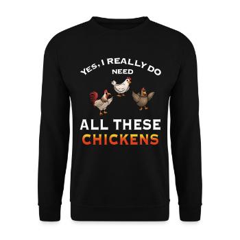 Humorvolle Hühnerillustration Aussage - Unisex Pullover - Schwarz - Vorne - Alina (178cm) & Michal (187cm)