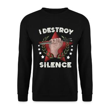 Chemise I Destroy Silence – Musique drôle / Amour du bruit - Sweat-shirt Unisexe - noir - Devant - Alina (178cm) & Michal (187cm)