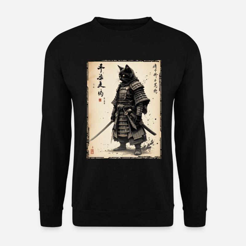 Samurai Katze, Japanischer Krieger & Kämpfer - Unisex Pullover - Schwarz