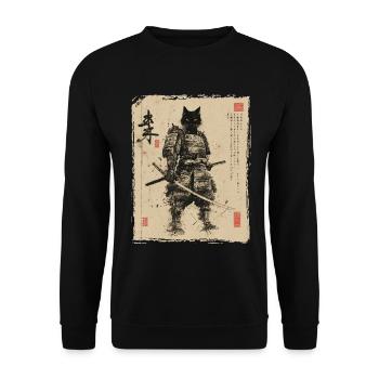 Chat samouraï, guerrier et combattant japonais - Sweat-shirt Unisexe - noir - Devant - Alina (178cm) & Michal (187cm)
