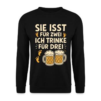 Soon to be a dad SHE EATS FOR TWO I DRINK FOR THREE - Unisex Sweatshirt - black - Front - Alina (178cm) & Michal (187cm)