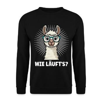 Alpaka WIE LÄUFT'S? Lama Lustiges - Unisex Pullover - Schwarz - Vorne - Alina (178cm) & Michal (187cm)