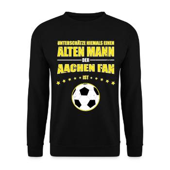 Alter Mann - Aachen Fußball Fan | Retro Vintage - Unisex Pullover - Schwarz - Vorne - Alina (178cm) & Michal (187cm)