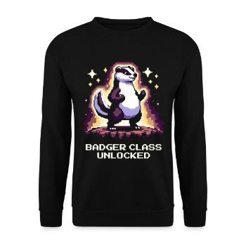 Classe Blaireau débloquée | Blaireau, humour RPG - Sweat-shirt Unisexe - noir - Devant - Alina (178cm) & Michal (187cm)