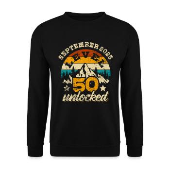 Septembre 2025, niveau 50 débloqué, 50e anniversaire - Sweat-shirt Unisexe - noir - Devant - Alina (178cm) & Michal (187cm)