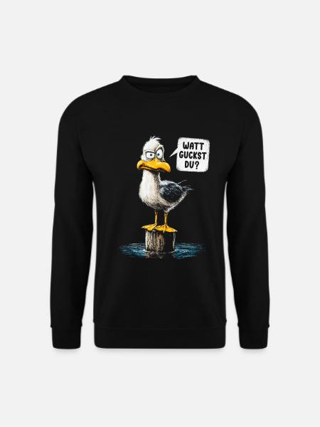 Watt guckst du? Lustige Möwe – Küstenhumor - Unisex Pullover - Schwarz