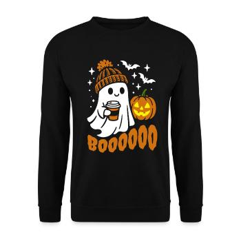 Ghost with coffee, Halloween costume - pumpkin - Unisex Sweatshirt - black - Front - Alina (178cm) & Michal (187cm)