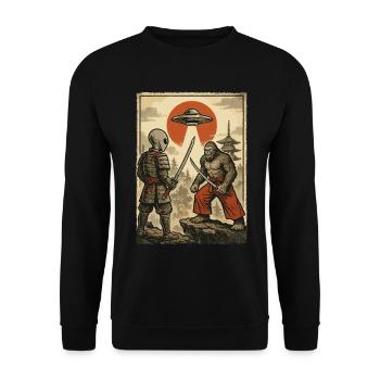 Samouraï Bigfoot Alien Guerrier japonais, Ninja - Sweat-shirt Unisexe - noir - Devant - Alina (178cm) & Michal (187cm)
