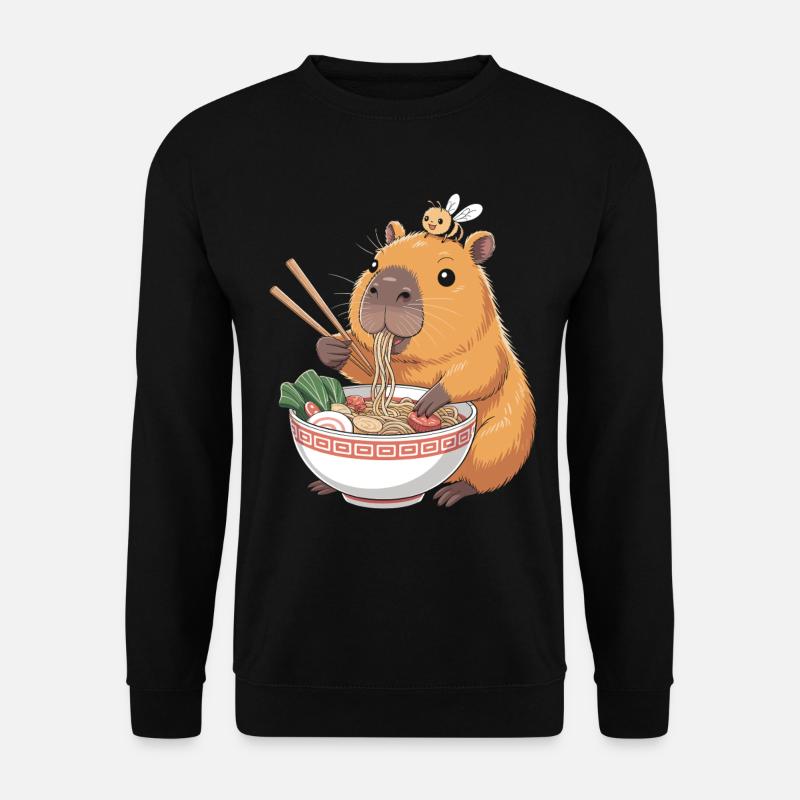 Capybara Ramen Kawaii With Bee - Unisex Sweatshirt - black