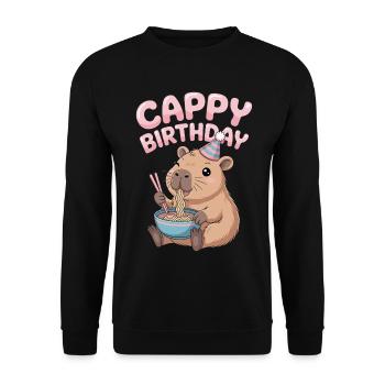  CAPPY BIRTHDAY Capy Geburtstag Capybara Ramen - Unisex Pullover - Schwarz - Vorne - Alina (178cm) & Michal (187cm)