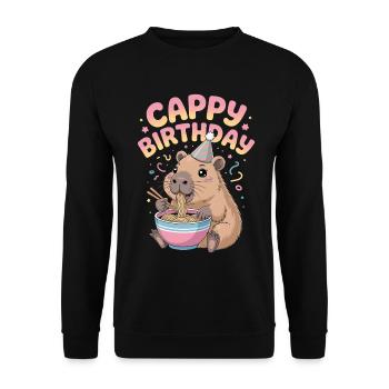  Cappy Geburtstag Capybara Ramen CAPPY BIRTHDAY - Unisex Pullover - Schwarz - Vorne - Alina (178cm) & Michal (187cm)