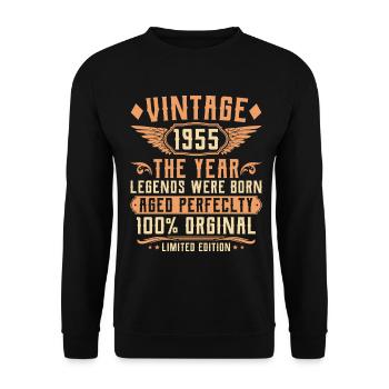 70th Birthday Vintage - Year of Birth 1955 - Unisex Sweatshirt - black - Front - Alina (178cm) & Michal (187cm)