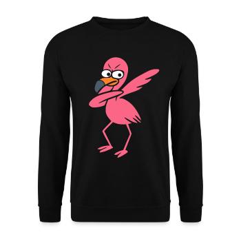 Tanzende Flamingo Dabbing  - Unisex Pullover - Schwarz - Vorne - Alina (178cm) & Michal (187cm)