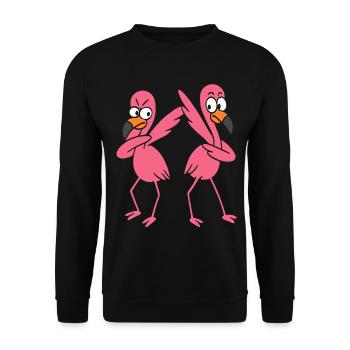 Zwei lustige tanzende Flamingos, Dabbing Giraffen - Unisex Pullover - Schwarz - Vorne - Alina (178cm) & Michal (187cm)