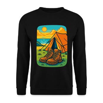 Camping Abenteuer Stiefel Zelt Strand - Unisex Pullover - Schwarz - Vorne - Alina (178cm) & Michal (187cm)