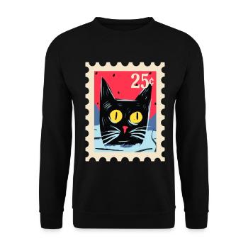 Kunstvoller Katze als Briefmarke - Unisex Pullover - Schwarz - Vorne - Alina (178cm) & Michal (187cm)