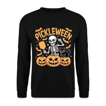Pickleween Pickleball Spieler Kürbis Halloween - Unisex Pullover - Schwarz - Vorne - Alina (178cm) & Michal (187cm)
