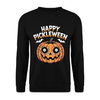 Pickleween Pickleball Spieler Halloween Kürbis - Unisex Pullover - Schwarz - Vorne - Alina (178cm) & Michal (187cm)