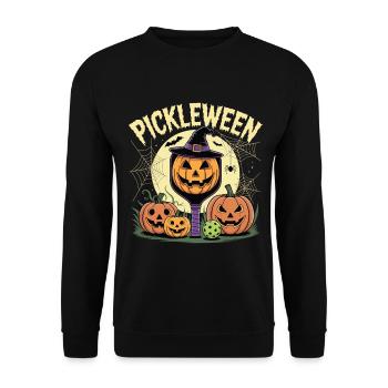 Kürbis Pickleween Pickleball Spieler Halloween - Unisex Pullover - Schwarz - Vorne - Alina (178cm) & Michal (187cm)