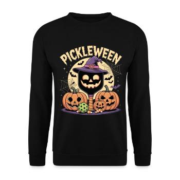 Pickleween Pickleball Spieler Gruselig Halloween - Unisex Pullover - Schwarz - Vorne - Alina (178cm) & Michal (187cm)
