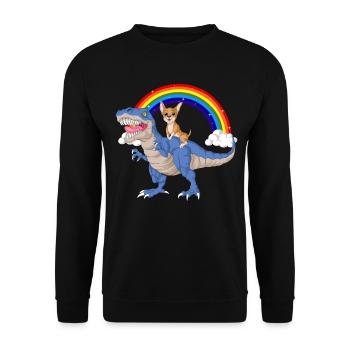 Niedlicher Chihuahua Reiten Dinosaurier Regenbogen Karikatur - Unisex Pullover - Schwarz - Vorne - Alina (178cm) & Michal (187cm)