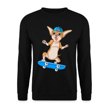 Niedlicher Chihuahua Skateboarding Hund Lustige Karikatur - Unisex Pullover - Schwarz - Vorne - Alina (178cm) & Michal (187cm)
