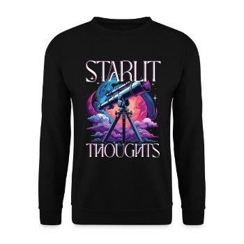 Astronom Sterngucker Stargazer Starlit Thoughts - Unisex Pullover - Schwarz - Vorne - Alina (178cm) & Michal (187cm)