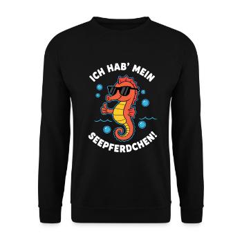 Examen réussi – Hippocampe avec lunettes de soleil - Sweat-shirt Unisexe - noir - Devant - Alina (178cm) & Michal (187cm)