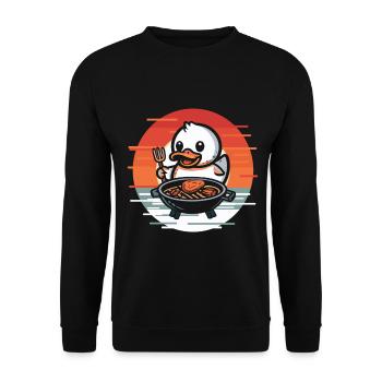 Grillen Ente Gummiente Badeente Barbeque Grill - Unisex Pullover - Schwarz - Vorne - Alina (178cm) & Michal (187cm)