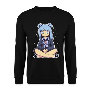 Kawaii Blauhaariges Mädchen Illustration - Unisex Pullover - Schwarz - Vorne - Alina (178cm) & Michal (187cm)
