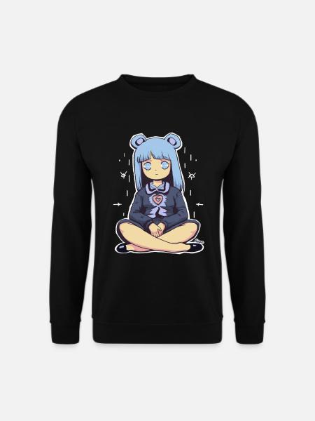 Kawaii Blue-Haired Girl Illustration - Unisex Sweatshirt - black