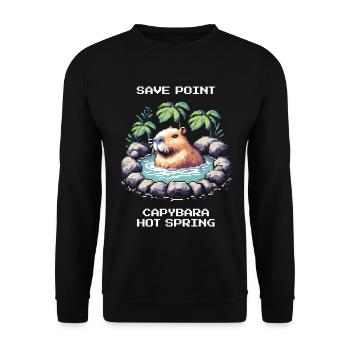 Save Point: Capybara Onsen | Relaxation - Unisex Sweatshirt - black - Front - Alina (178cm) & Michal (187cm)